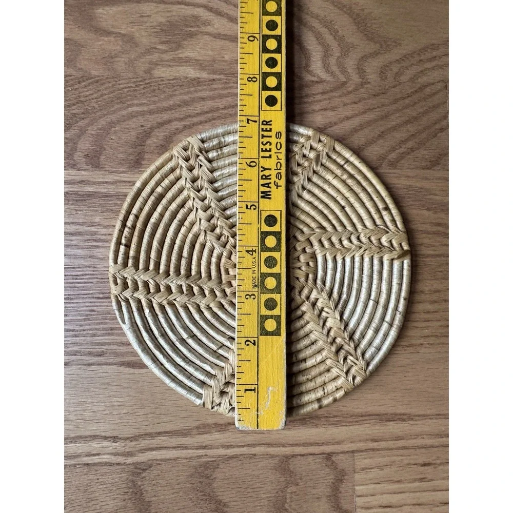 Vtg 70s Woven Corn Husk Trivet Set of 3 Sunburst Boho Wall Decor Neutral Hot Pad